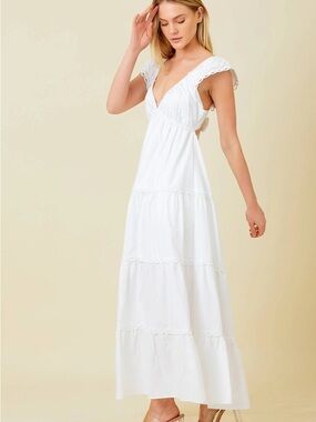Aprés White Eyelet Tiered Maxi Dress